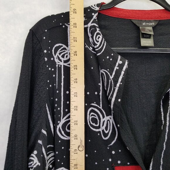 Ali Miles Woven Jacquard Button Front Jacket Women's 1X Black Red Artsy Blouse - Picture 10 of 12